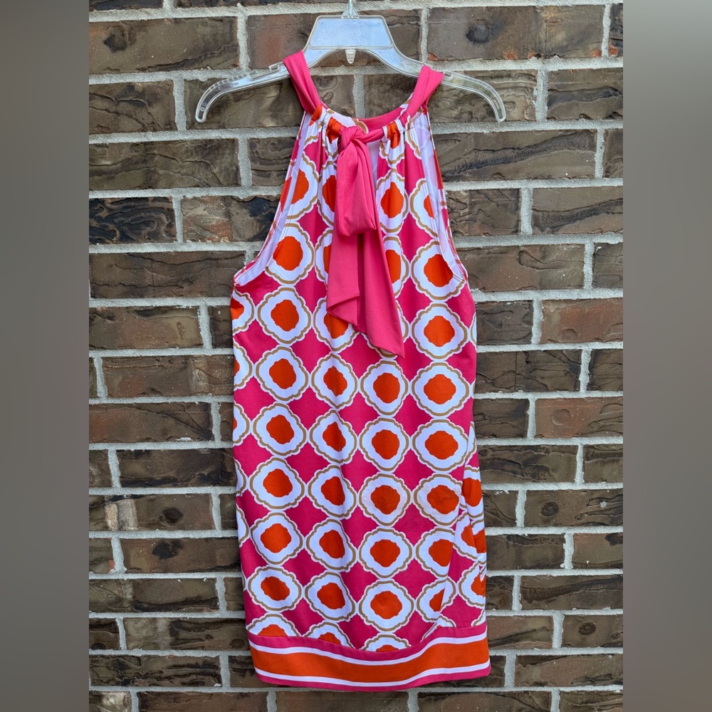 Mud Pie Vibrant Pink White Orange Halter Dress L - Picture 2 of 5